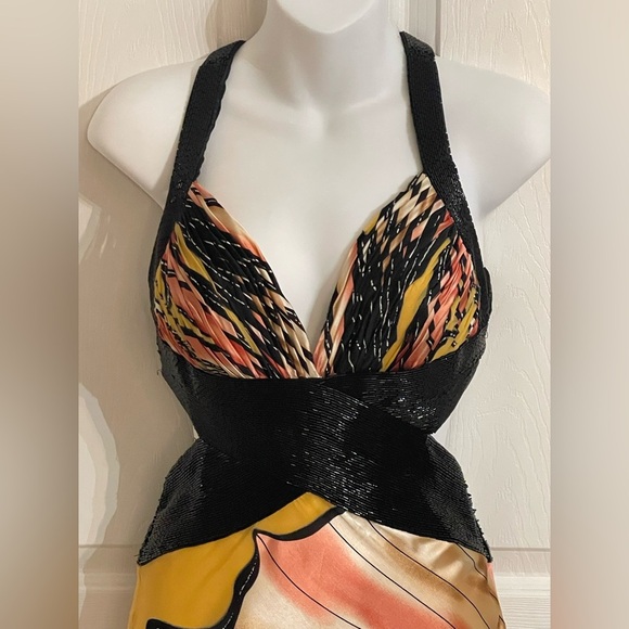 TERANI COUTURE Halter 100% Silk Dress Maxi Boho Sash Crisscross Back Size 2 - Picture 10 of 12